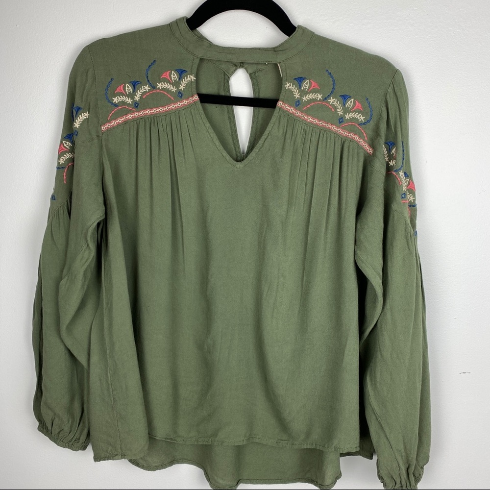 Flying Tomato Embroidered Keyhole Boho Blouse